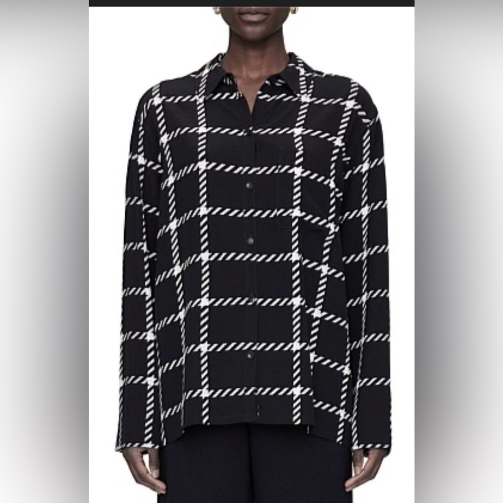 ANINE BING BLACK&WHITE PLAID ASPEN BUTTON-UP Shirt Size Xsmall  relaxed NEW